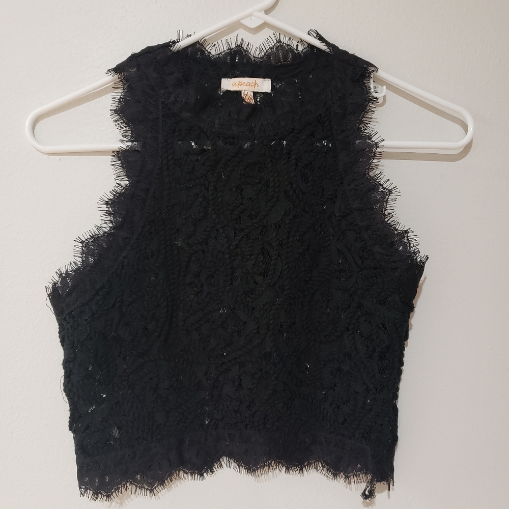 A.Peach Black Lace Crop Top S
